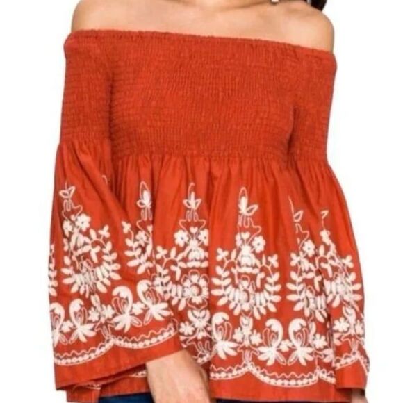 NEW Flying Tomato Rust Orange Embroidered Off The Shoulder Top